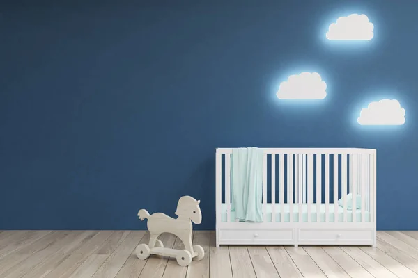 Bebek odası, mavi duvarları. — Stok fotoğraf