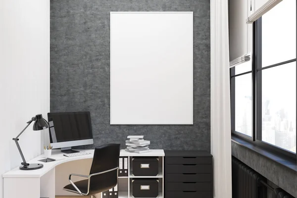 Серый стеной офис с плакатом, крупным плакатом — стоковое фото