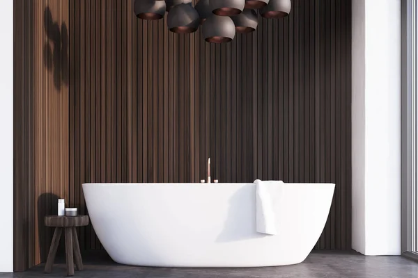 Łazienka z lampy, ciemnego drewna, z przodu — Zdjęcie stockowe
