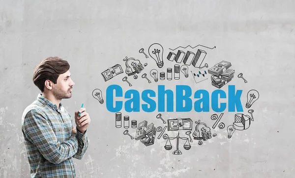 Homme en chemise à carreaux et cash back bleu — Photo