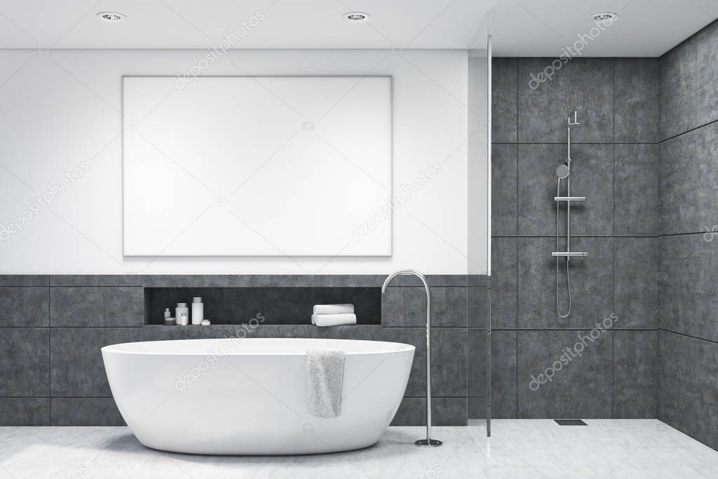 Bathroom with dark gray tiles