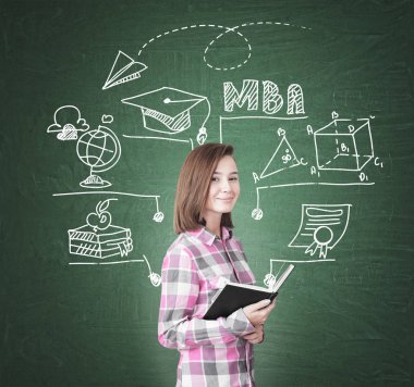 Geek Kız ve Mba yeşil kara tahta kroki