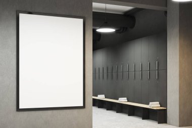 Tezgah ve poster ile modern soyunma odası