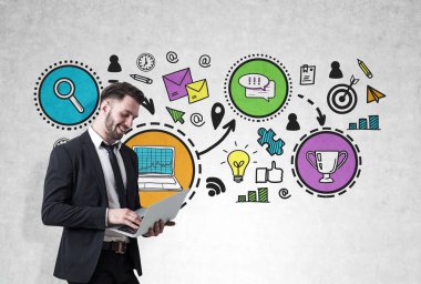 Adam laptop ve parlak Ödülü, beton