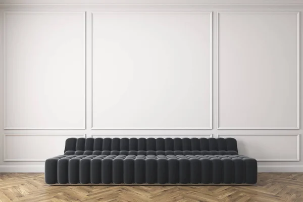 Beyaz duvara gri kanepe — Stok fotoğraf