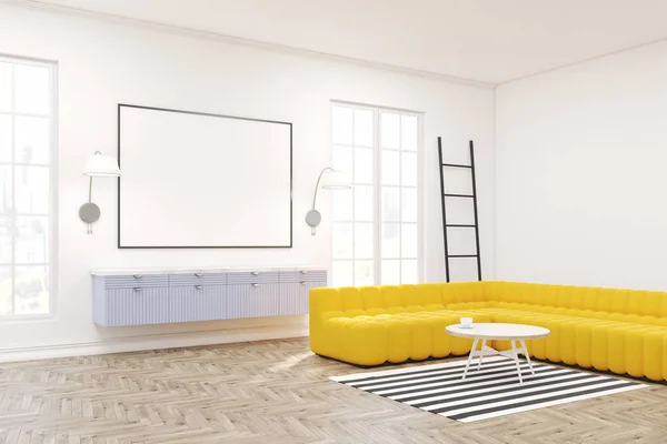 Modern lounge iç, çerçeveli poster, mavi — Stok fotoğraf