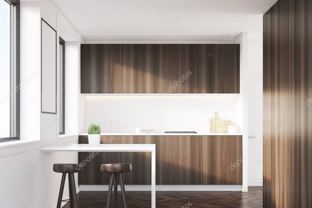 Dark wood kitchen interior with a table