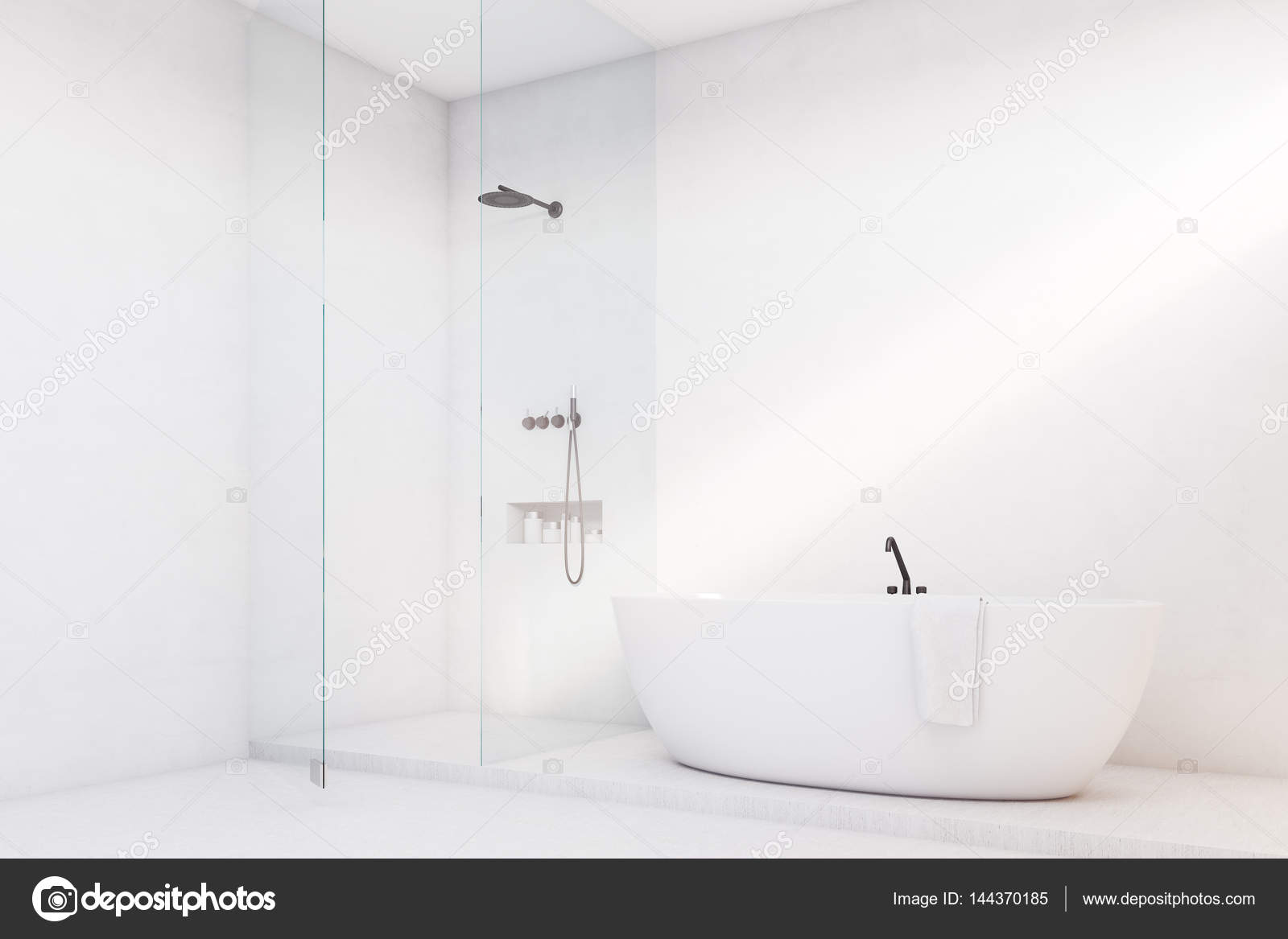 Luxury Bathroom With Glass Wall Corner Stock Photo