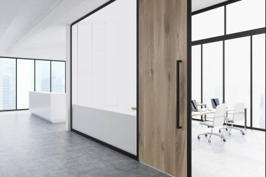 Ahşap ve cam, Resepsiyon ile Office koridor