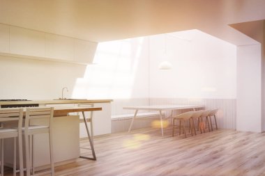 Bir lamba ile yemek odası iç köşe, tonda