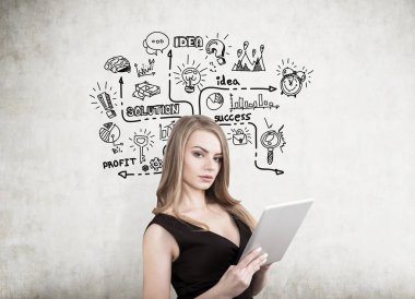 Tablet ve başlangıç fikri ile sarışın kadın