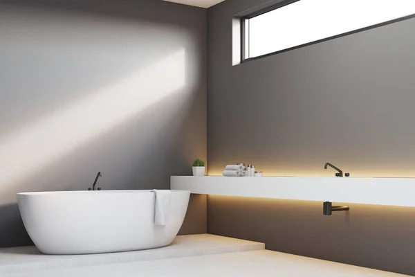 Luksusowa łazienka z szare ściany, narożne — Zdjęcie stockowe