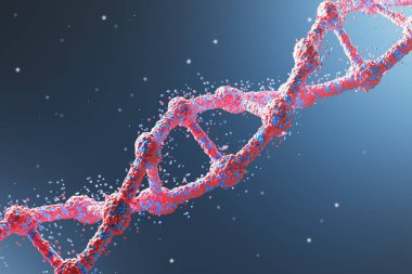 Red diagonal DNA chain against blue background clipart