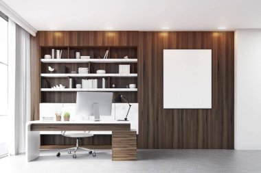 Koyu ahşap çalışma alanı tablosu ile