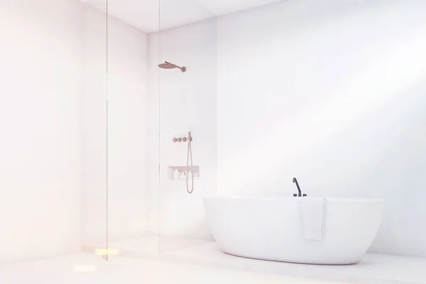 Luxury bathroom with glass wall, corner, toned — Stock Photo, Image