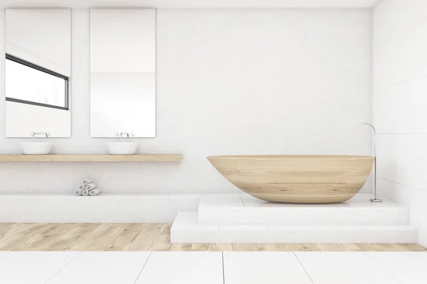 Badkamer met twee spiegels, hout en wit — Stockfoto