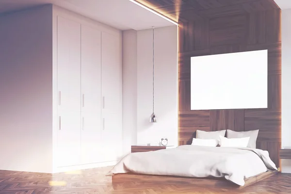 Slaapkamer met foto, hout, kant, afgezwakt — Stockfoto