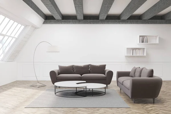 Dos sofás grises y una mesa — Foto de Stock