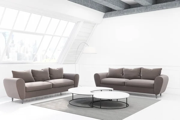 Dos sofás grises y una mesa, vista lateral — Foto de Stock