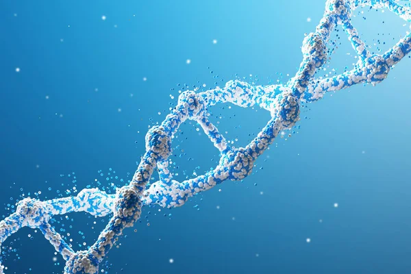 Catena di DNA diagonale blu sullo sfondo blu — Foto Stock