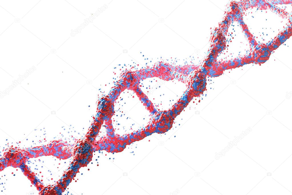 Red diagonal DNA chain against white background
