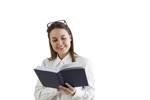 Mujer alegre con un libro —  Fotos de Stock