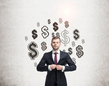 Kendine güvenen işadamı ve dolar işareti