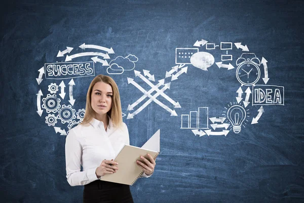 Woman with notebook and infinity — Stock Photo, Image