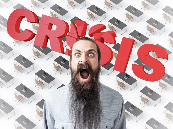 Screaming man with long beard and crisis — Stock Photo, Image