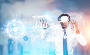 Afrika vr erkekte City grafikleriyle mavi gözlük