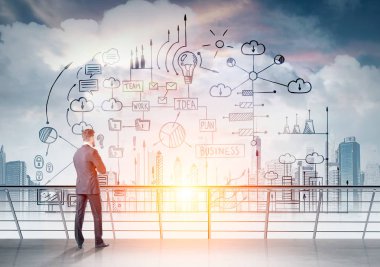 Adam ve iş shceme gökyüzünde