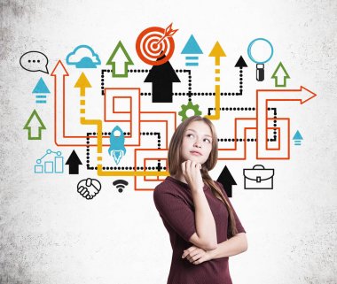 Örgü ve renkli ok labirent ile kız