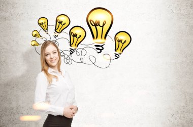 Sarışın kadın ve ampuller ile tel