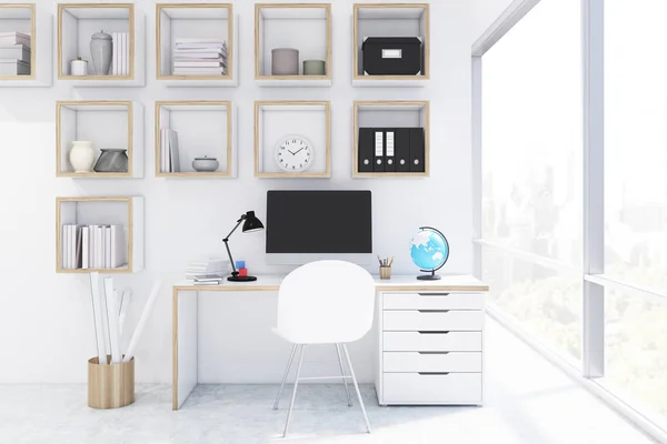 Desk with computer in a home office — Stock Photo, Image