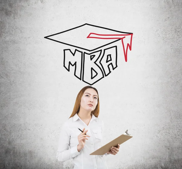 Asian woman and MBA sketch — Stock Photo, Image