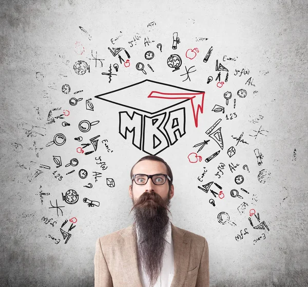 Man with long beard and MBA sketch — Stock Photo, Image