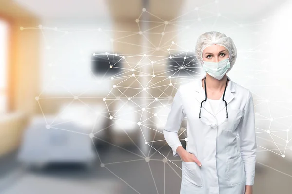 Woman doctor in a ward, molecule — Stock Photo, Image