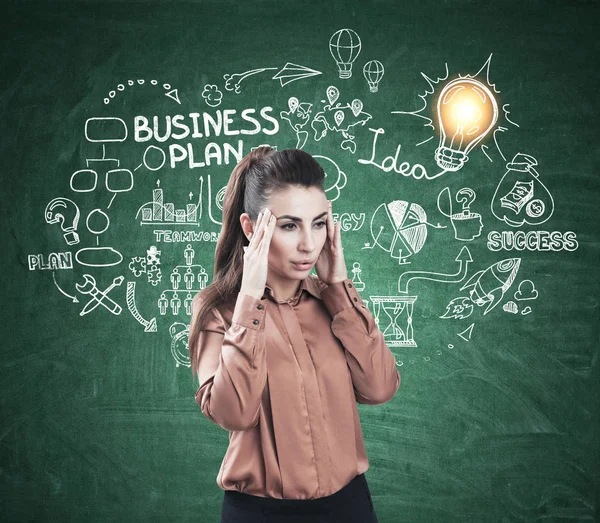 Stressed woman and business plan — Stock Photo, Image