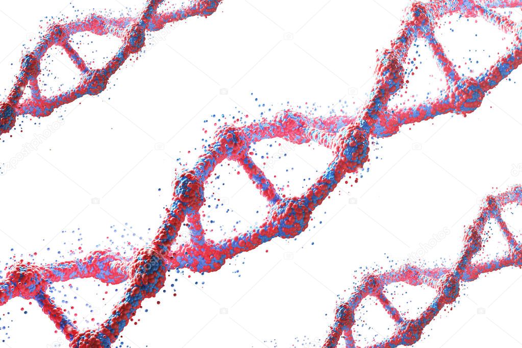 Three red diagonal DNA chains against white