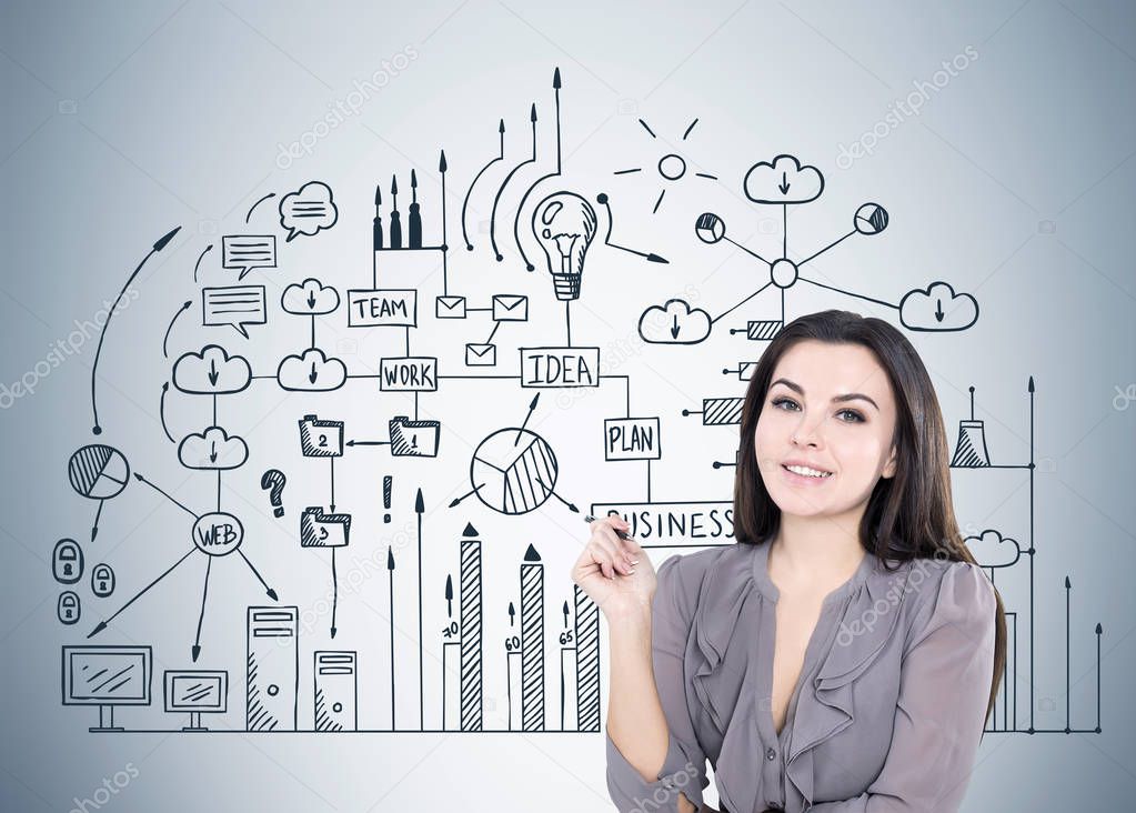 Woman in gray and business scheme
