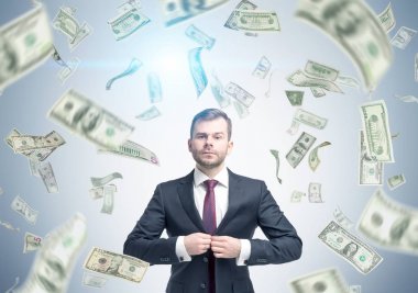 Sakallı işadamı Doları yağmur altında