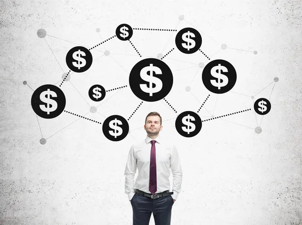 Businessman and dollar network — Stock Photo, Image