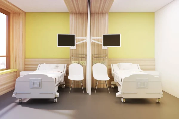 Ward z dwoma łóżkami, żółty, stonowanych — Zdjęcie stockowe