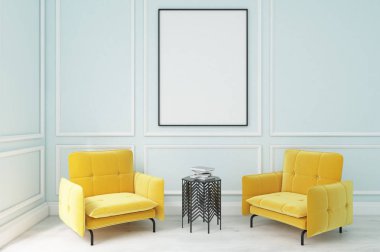 Sarı koltuklar ve poster