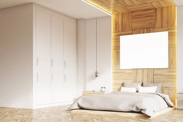 Dormitorio con foto, madera de ligth, lado — Foto de Stock