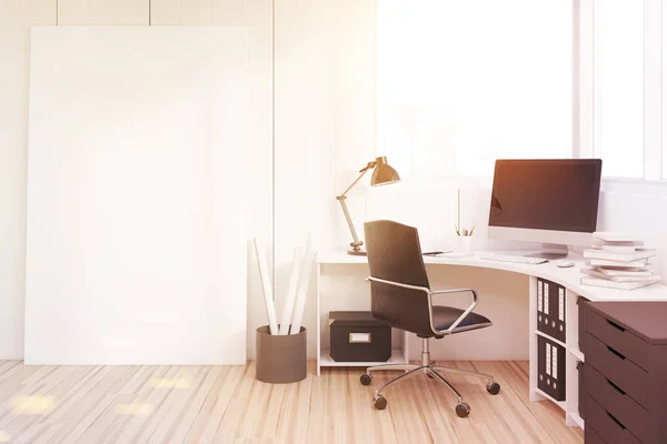 Workplace with black closet, side, toned — Stock Photo, Image