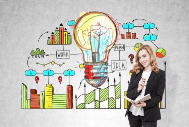 Kadın defter, ampul ve diyagramı