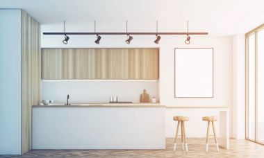 Beyaz mutfak bar ve tonda poster,