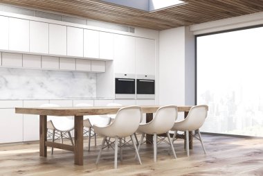 Uzun tablo, yan ile mermer mutfak