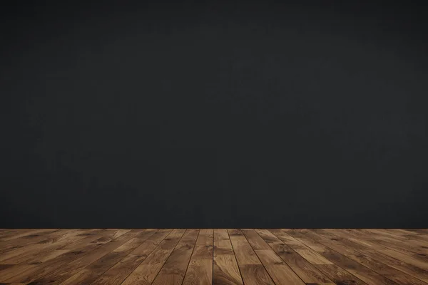 Empty room black wall, brown wood floor — Stock Photo, Image